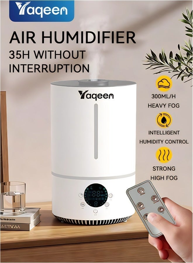 مرطب هواء 4 لتر لغرفة النوم وغرفة الأطفال مع إغلاق تلقائي، مرطب هواء ذكي برذاذ بارد، رذاذ يدور 360 درجة، موزع للزيوت العطرية، تشغيل هادئ للغاية، 3 مستويات رذاذ، مرطب هواء مع شاشة عرض الرطوبة، مصباح الأشعة فوق البنفسجية للتعقيم باللون الأبيض - Image 1