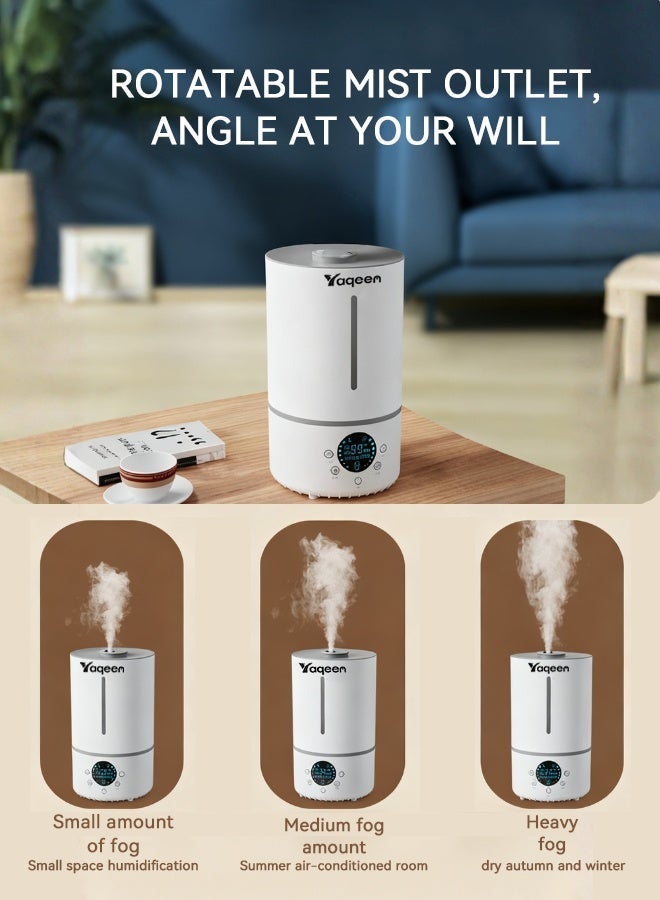 مرطب هواء 4 لتر لغرفة النوم وغرفة الأطفال مع إغلاق تلقائي، مرطب هواء ذكي برذاذ بارد، رذاذ يدور 360 درجة، موزع للزيوت العطرية، تشغيل هادئ للغاية، 3 مستويات رذاذ، مرطب هواء مع شاشة عرض الرطوبة، مصباح الأشعة فوق البنفسجية للتعقيم باللون الأبيض - Image 5
