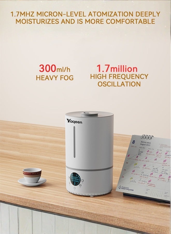 مرطب هواء 4 لتر لغرفة النوم وغرفة الأطفال مع إغلاق تلقائي، مرطب هواء ذكي برذاذ بارد، رذاذ يدور 360 درجة، موزع للزيوت العطرية، تشغيل هادئ للغاية، 3 مستويات رذاذ، مرطب هواء مع شاشة عرض الرطوبة، مصباح الأشعة فوق البنفسجية للتعقيم باللون الأبيض - Image 3