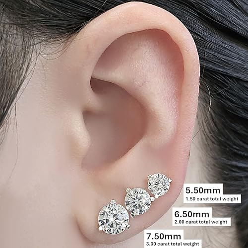 Central Diamond Center 14K Gold Post & Sterling Silver Made with Swarovski Zirconia 3 Prong Martini Stud Earrings - Platinum Plated 7.50mm 3.00cttw - Image 3