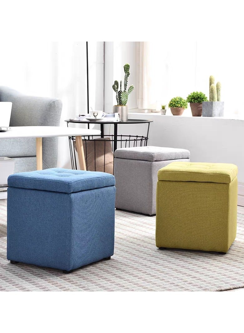 LINGWEI Storage Ottoman Cube Footrest Stool Blue 30x35x30cm  - Image 5