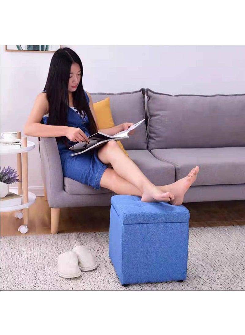 LINGWEI Storage Ottoman Cube Footrest Stool Blue 30x35x30cm  - Image 1