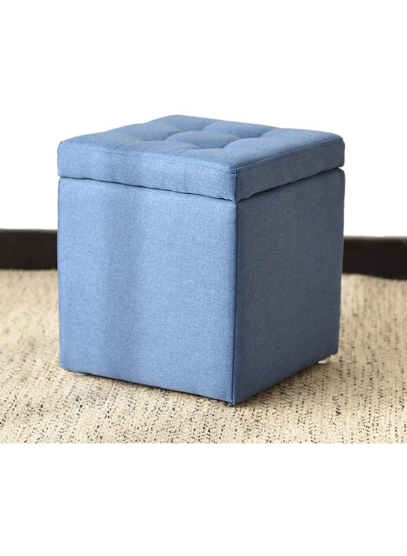 LINGWEI Storage Ottoman Cube Footrest Stool Blue 30x35x30cm  - Image 3