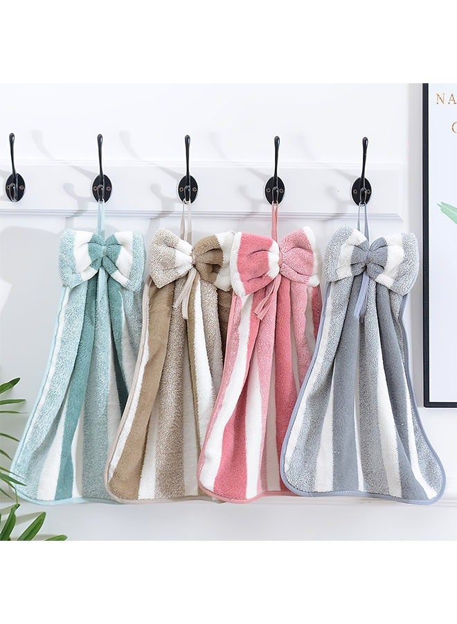 HOMESTAR 4 Pieces Hanging Hand Dry Towels with Bow Tie, Modern Coral Velvet Quick-Dry Towels, Absorbent Soft Polyester & Nylon Kitchen Cleaning Towels, Bathroom Supplies, Tea Towels, High Absorbency, Knitted Superfine Fiber - Image 1