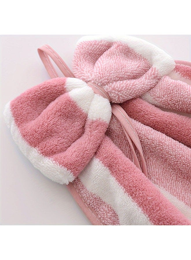 HOMESTAR 4 Pieces Hanging Hand Dry Towels with Bow Tie, Modern Coral Velvet Quick-Dry Towels, Absorbent Soft Polyester & Nylon Kitchen Cleaning Towels, Bathroom Supplies, Tea Towels, High Absorbency, Knitted Superfine Fiber - Image 3