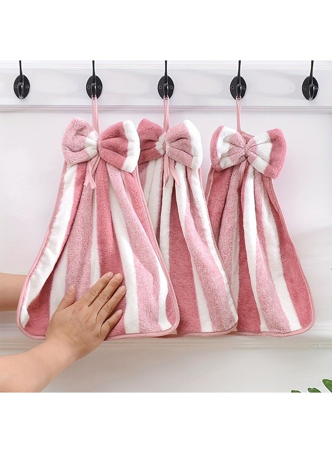 HOMESTAR 4 Pieces Hanging Hand Dry Towels with Bow Tie, Modern Coral Velvet Quick-Dry Towels, Absorbent Soft Polyester & Nylon Kitchen Cleaning Towels, Bathroom Supplies, Tea Towels, High Absorbency, Knitted Superfine Fiber - Image 5