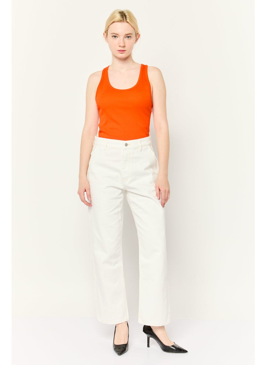 ESPRIT Women Dad Fit Plain Non-Stretchable Jeans, White  - Image 2