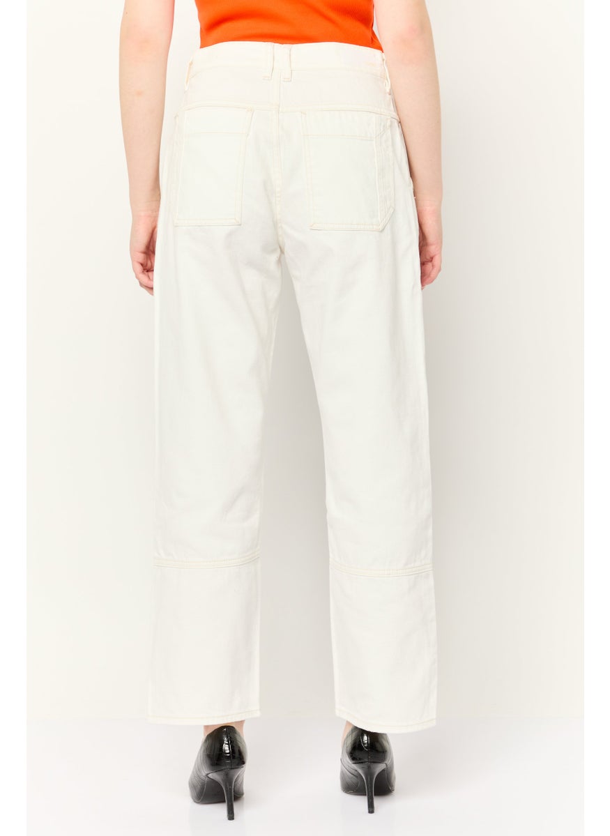 ESPRIT Women Dad Fit Plain Non-Stretchable Jeans, White  - Image 4