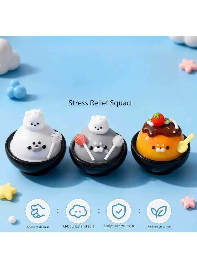 Cute Seal Squishy Toy 3 Pcs, White & Gray Lollipop Chef Seal + Pudding Seal Stress Relief Squeeze Toys, Soft Slow Rising Squishies Decor Gift for Kids Adults - Image 3