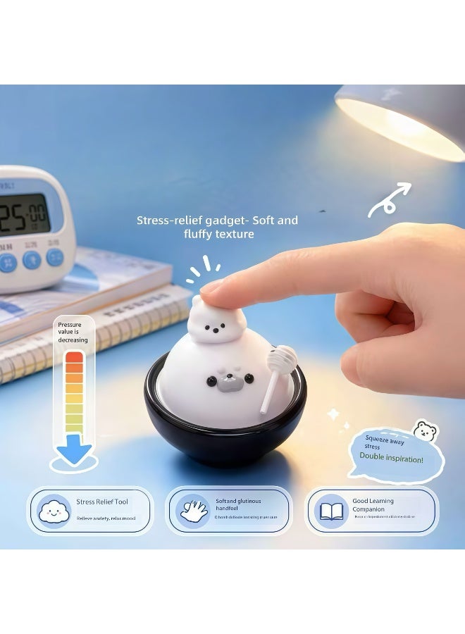 Cute Seal Squishy Toy 3 Pcs, White & Gray Lollipop Chef Seal + Pudding Seal Stress Relief Squeeze Toys, Soft Slow Rising Squishies Decor Gift for Kids Adults - Image 4