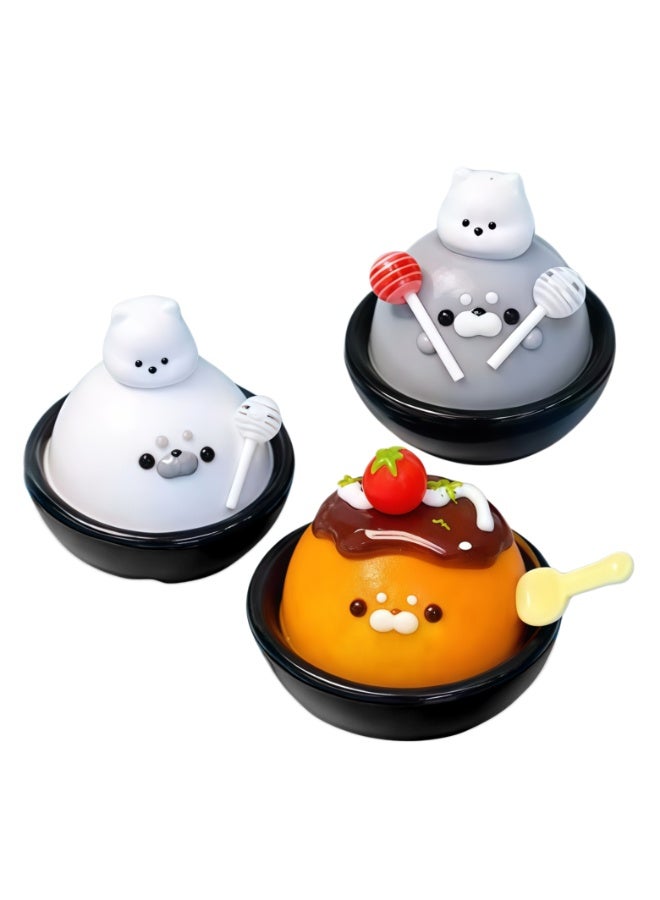 Cute Seal Squishy Toy 3 Pcs, White & Gray Lollipop Chef Seal + Pudding Seal Stress Relief Squeeze Toys, Soft Slow Rising Squishies Decor Gift for Kids Adults - Image 1