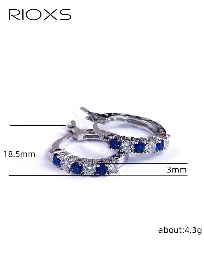 RIOXS Womens Silver Plated Hoop Earrings, Blue Birthstone Earrings, Oval and Princess Genuine or Synthetic Gemstone Earrings for Ladies, Trendy Rhinestone Hoops Earrings for Birthday Wedding Anniversary - Image 3
