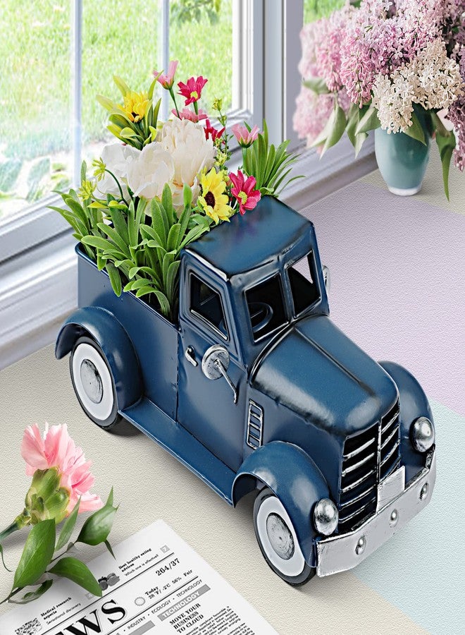 Addbliss ديكور طاولة على شكل شاحنة زرقاء من Addbliss Farmhouse، وعاء زرع عتيق على شكل شاحنة صغيرة، ديكورات معدنية على شكل شاحنة للمنزل، وحدة تخزين مكتبية مزخرفة - Image 2