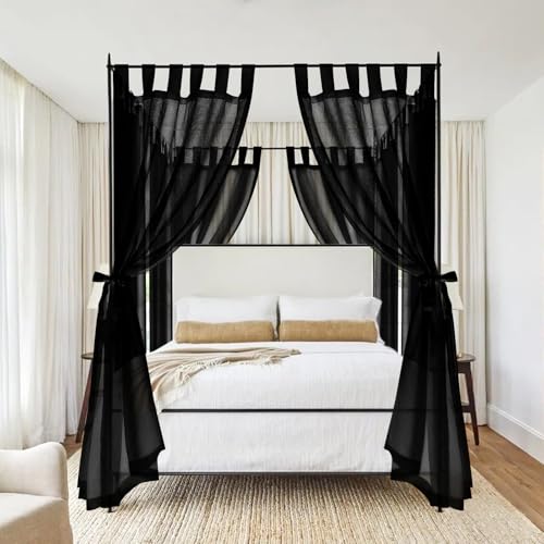 Showgeous 8 Panels Canopy Curtains White Canopy Bed Curtains for King Full/Queen and Twin Bed Frame,Eight Poster Bed Canopy Curtains Drapes,Sheer Canopy Bed Drapes with Top and Self-Adhesive Velcro (42"x74") - Image 1