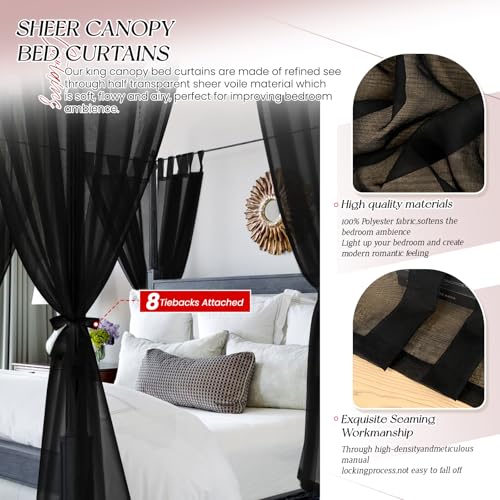 Showgeous 8 Panels Canopy Curtains White Canopy Bed Curtains for King Full/Queen and Twin Bed Frame,Eight Poster Bed Canopy Curtains Drapes,Sheer Canopy Bed Drapes with Top and Self-Adhesive Velcro (42"x74") - Image 3