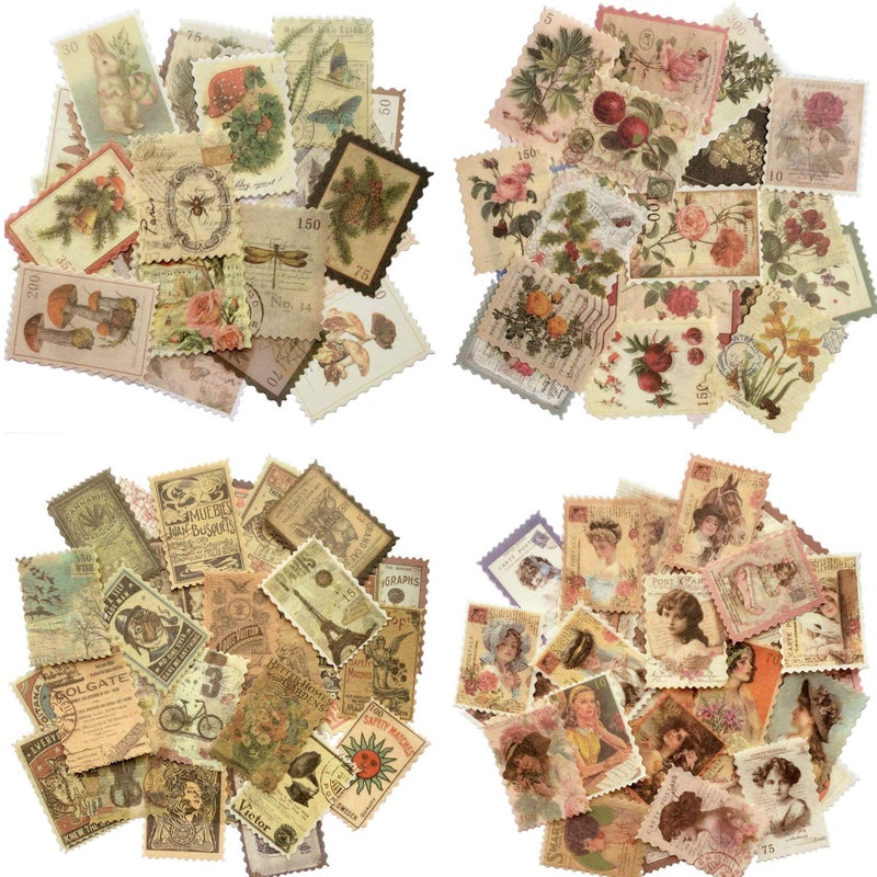 Cotrida 240pcs Vintage Postage Stamp Stickers Aesthetic Botanical Deco Paper Sticker for Scrapbooking Journaling Supplies Planners Kid DIY Art Crafts Bullet Journal