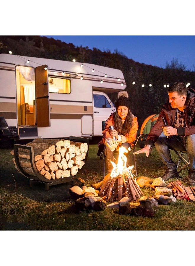 جُودِيَّة حامل حطب فولاذي، حامل حطب منحني بطول 61.5 سم، مجموعة حاملة حطب مدمجة للاستخدام الداخلي والخارجي، منظم حطب مزدوج الطلاء، مقاوم للماء والصدأ، تخزين حطب ثابت وديكور للمدفأة - Image 2