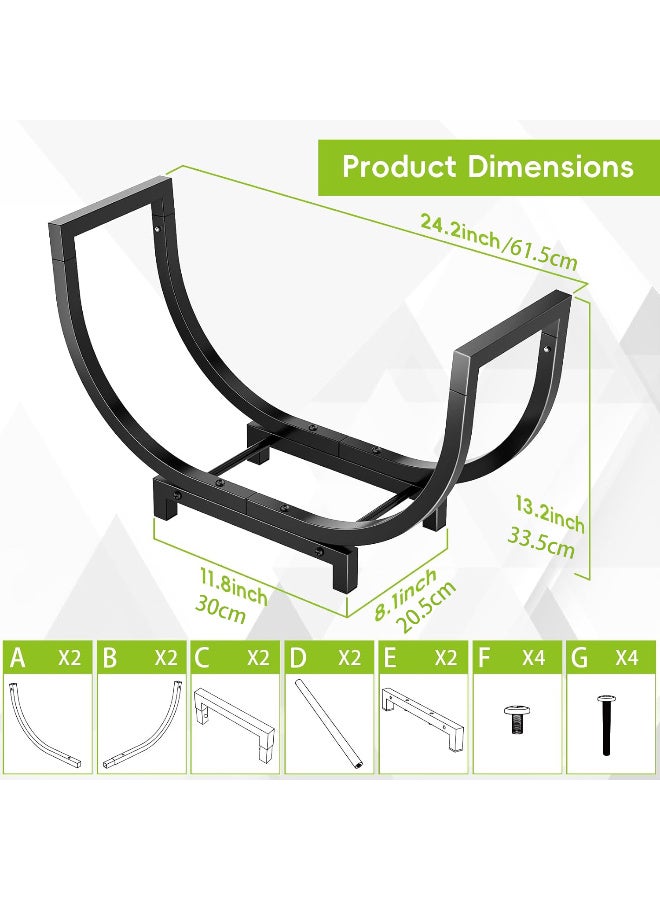 جُودِيَّة حامل حطب فولاذي، حامل حطب منحني بطول 61.5 سم، مجموعة حاملة حطب مدمجة للاستخدام الداخلي والخارجي، منظم حطب مزدوج الطلاء، مقاوم للماء والصدأ، تخزين حطب ثابت وديكور للمدفأة - Image 3
