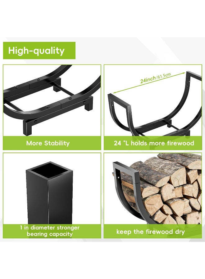 جُودِيَّة حامل حطب فولاذي، حامل حطب منحني بطول 61.5 سم، مجموعة حاملة حطب مدمجة للاستخدام الداخلي والخارجي، منظم حطب مزدوج الطلاء، مقاوم للماء والصدأ، تخزين حطب ثابت وديكور للمدفأة - Image 4