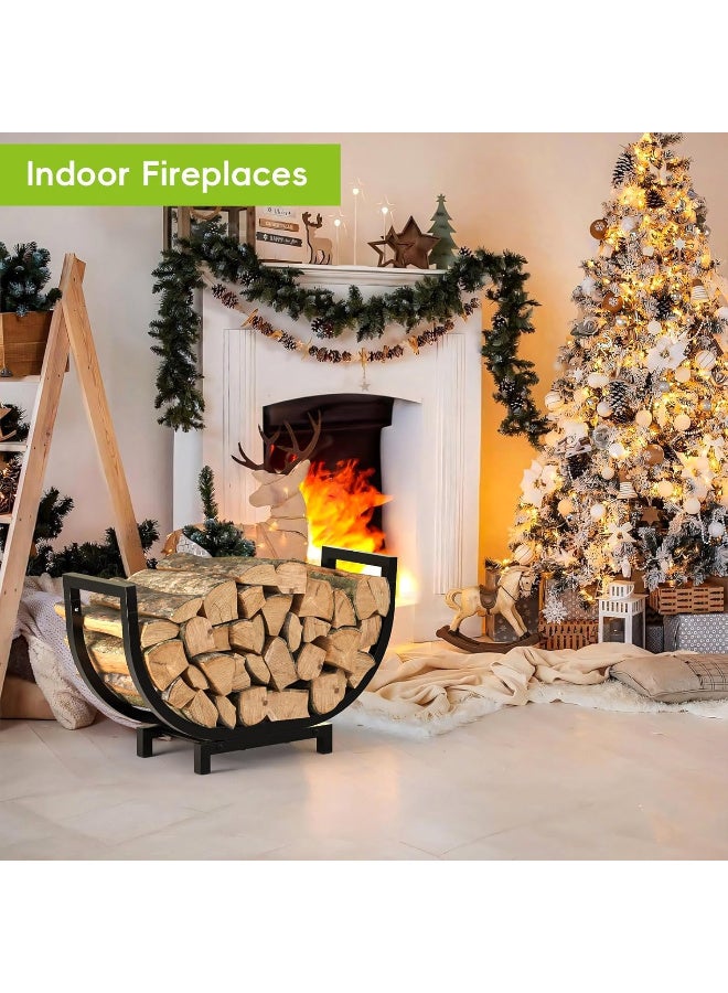 جُودِيَّة حامل حطب فولاذي، حامل حطب منحني بطول 61.5 سم، مجموعة حاملة حطب مدمجة للاستخدام الداخلي والخارجي، منظم حطب مزدوج الطلاء، مقاوم للماء والصدأ، تخزين حطب ثابت وديكور للمدفأة - Image 5