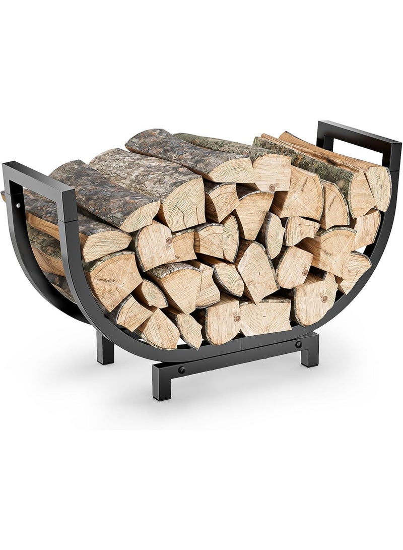 جُودِيَّة حامل حطب فولاذي، حامل حطب منحني بطول 61.5 سم، مجموعة حاملة حطب مدمجة للاستخدام الداخلي والخارجي، منظم حطب مزدوج الطلاء، مقاوم للماء والصدأ، تخزين حطب ثابت وديكور للمدفأة - Image 1