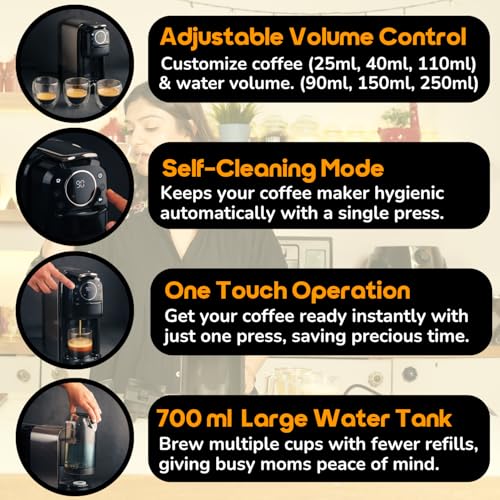 InstaCuppa 3-in-1 Espresso Coffee Maker Works with Ground Coffee, Pods & Capsules, Includes Electric Kettle Mode with Temperature Control, Adjustable Volume, Self-Cleaning, LED Touch Control & Display - Image 4