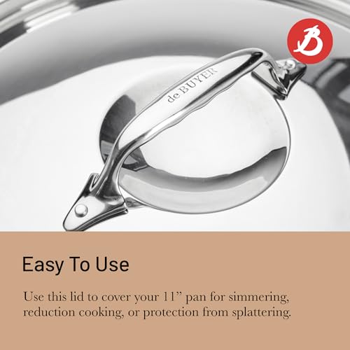 de Buyer Stainless Steel Lid, Polished - 11” - Compatible with 11" PRIMA MATERA Copper or AFFINITY Stainless Steel Pan - Dishwasher & Oven Safe - Made in France - Image 4