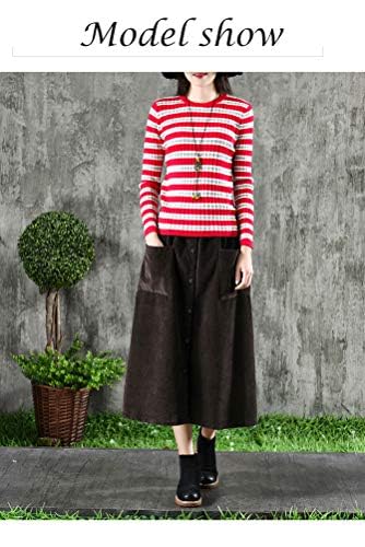 Minibee Women's Corduroy Midi Skirt Front Split Buttons Decoration A-Line Dress Dark Coffee XL - Image 2