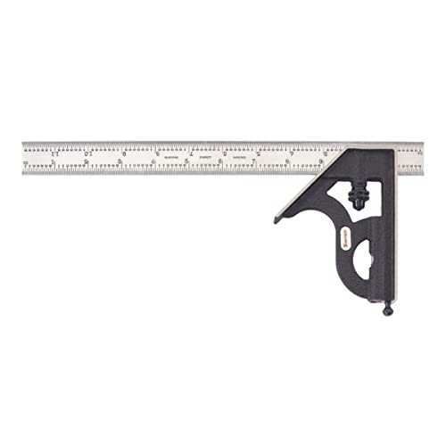 Starrett Steel Combination Square with Square Head - 12" Blade Length, Cast Iron Head, Hardened Steel, Reversible Lock Bolt, Scriber, 4R Graduation Type - C11H-12-4R - Image 1