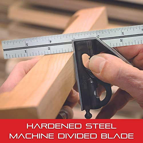Starrett Steel Combination Square with Square Head - 12" Blade Length, Cast Iron Head, Hardened Steel, Reversible Lock Bolt, Scriber, 4R Graduation Type - C11H-12-4R - Image 5
