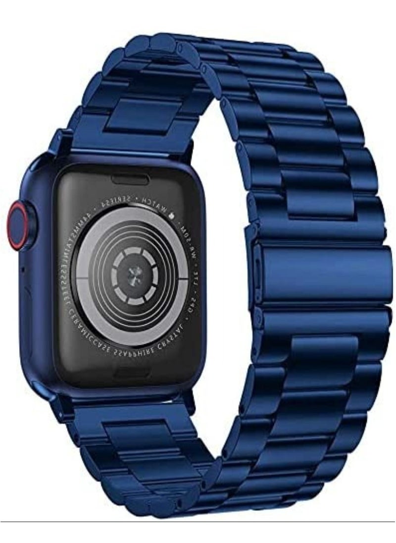 Generic - Compatible Apple Watch Band 49mm/45mm/44mm/42m Stainless Steel iWatch Band with Case for Apple Watch Series 8/7/6/5/4/3/2/1/SE/SE2/Ultra, Blue - Image 1