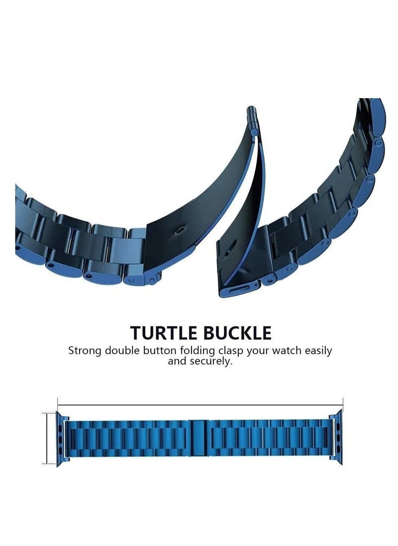 Generic - Compatible Apple Watch Band 49mm/45mm/44mm/42m Stainless Steel iWatch Band with Case for Apple Watch Series 8/7/6/5/4/3/2/1/SE/SE2/Ultra, Blue - Image 1