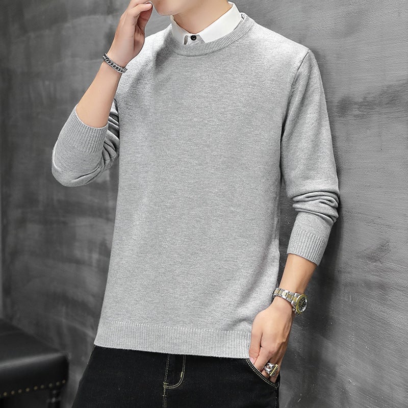 Asia Bay Men'S Youth Shirt Collar Sweater Fake Two-Piece Sweater Trend New (File) - Image 4