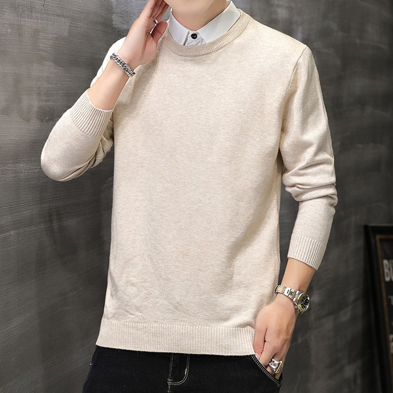 Asia Bay Men'S Youth Shirt Collar Sweater Fake Two-Piece Sweater Trend New (File) - Image 2