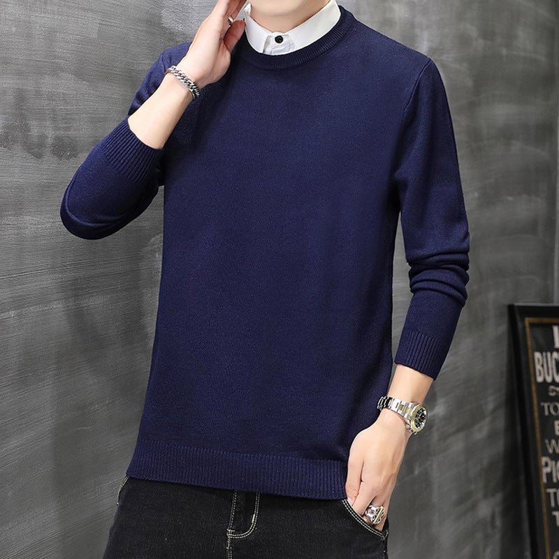 Asia Bay Men'S Youth Shirt Collar Sweater Fake Two-Piece Sweater Trend New (File) - Image 3