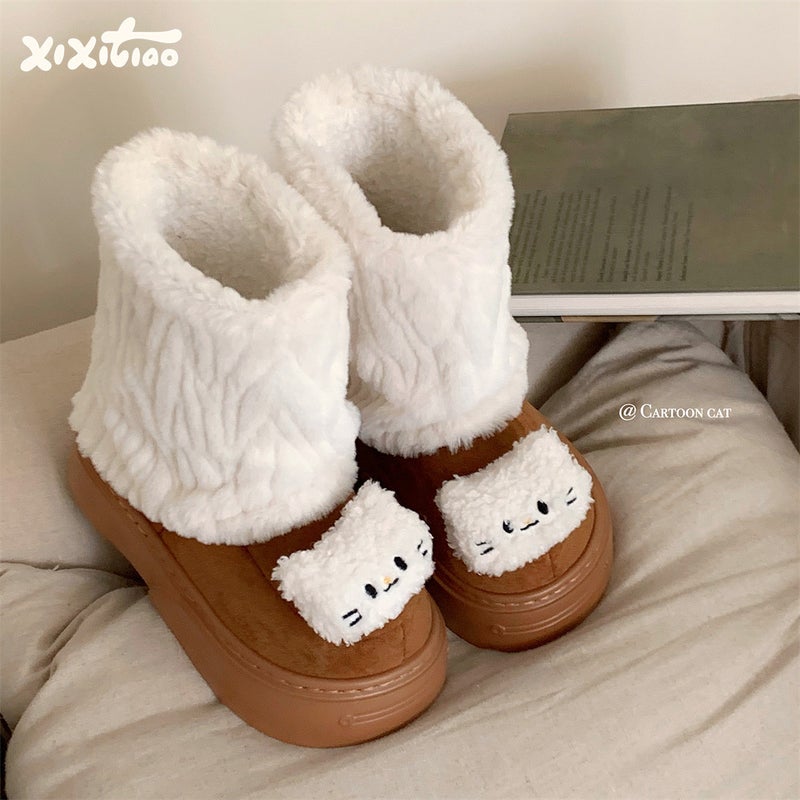 Vintage Women's Cute Kitten Snow Boots – Warm Suede Winter Footwear - Image 3