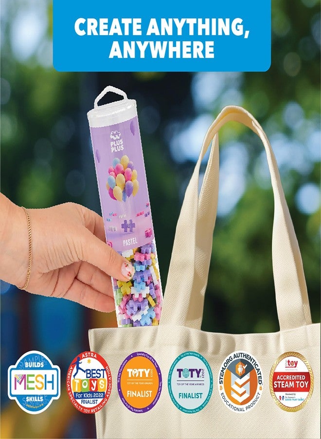 Plus-Plus PLUS PLUS 240 Piece Interlocking Building Blocks for Kids, Open Ended Connecting Toys, STEM Bin Classroom Mini Manipulatives - Pastel Mix Play Tube - Image 5