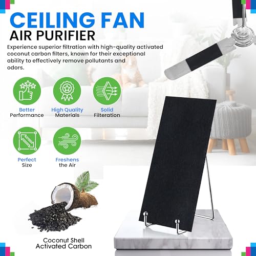 Bagean Ceiling Fan Filters for Blades - Coconut Shell Activated Carbon Unscented Dust Catcher Ceiling Fan Filter - Easy Peel & Stick on Fans - Blade Air Purifier Pads Absorbs Odor & Freshens the Air (10-Pcs) - Image 2