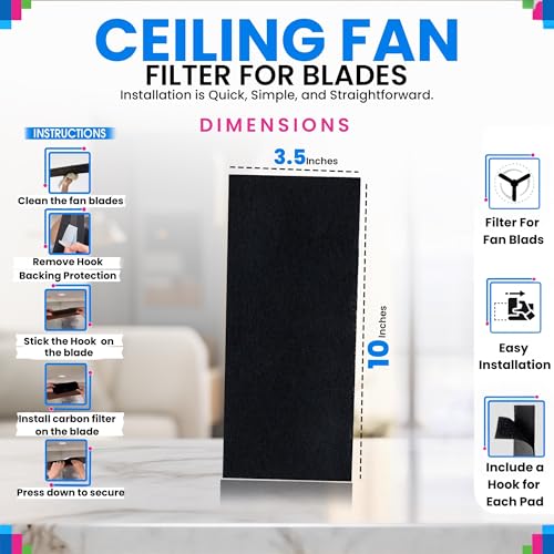 Bagean Ceiling Fan Filters for Blades - Coconut Shell Activated Carbon Unscented Dust Catcher Ceiling Fan Filter - Easy Peel & Stick on Fans - Blade Air Purifier Pads Absorbs Odor & Freshens the Air (10-Pcs) - Image 3