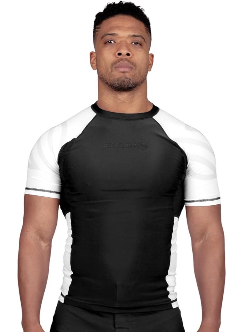 Essential Short Sleeve Compression Shirt For Men | Mma Wrestling Jiu Jitsu Bjj Base Layer Rash Guard | Workout Men'S Compression Shirt (2X-Large, White)