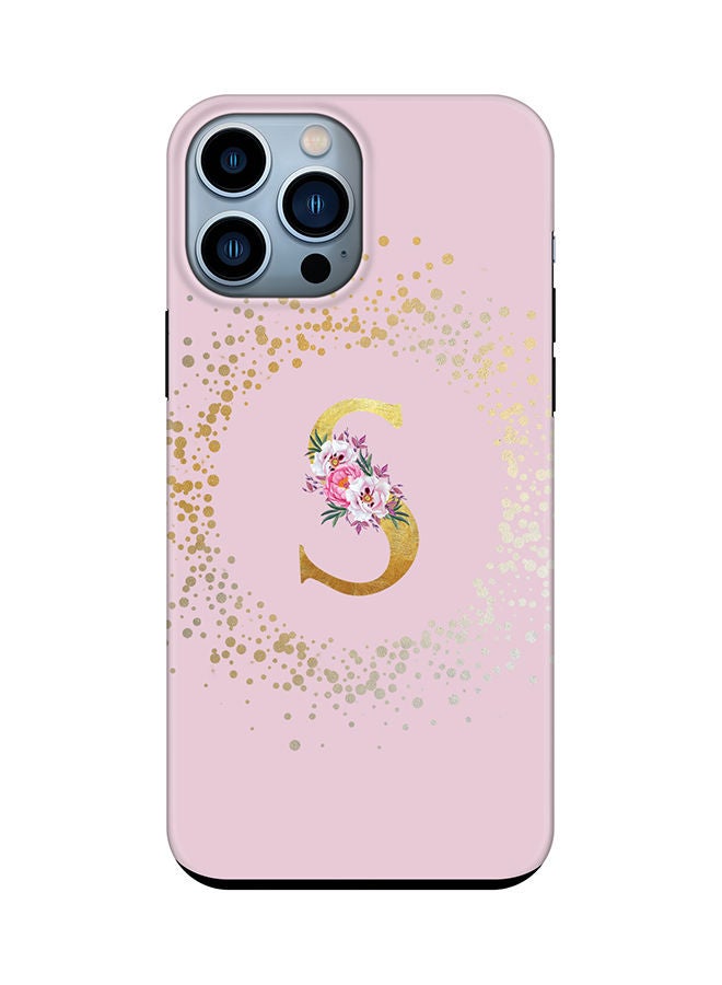 Stylizedd Monogram Tough Cover for Apple iPhone 13 Pro Max Case Custom Initials Letter Floral Pattern Tough Pro Dual Layer hybrid PC inner TPU protection Alphabet- S (Pink) - Image 1