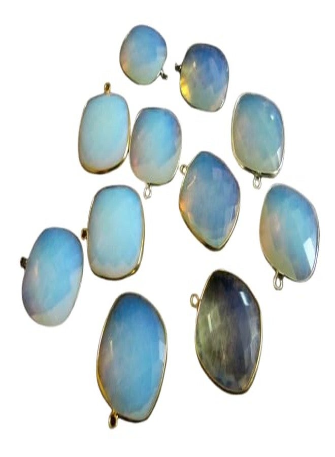White Opalite Quartz Briolette Faceted Size 19mm Cushion Square Shape Double Loop Bezel Connector Choose the Plating color Sold Per Piece (Black Oxidized)