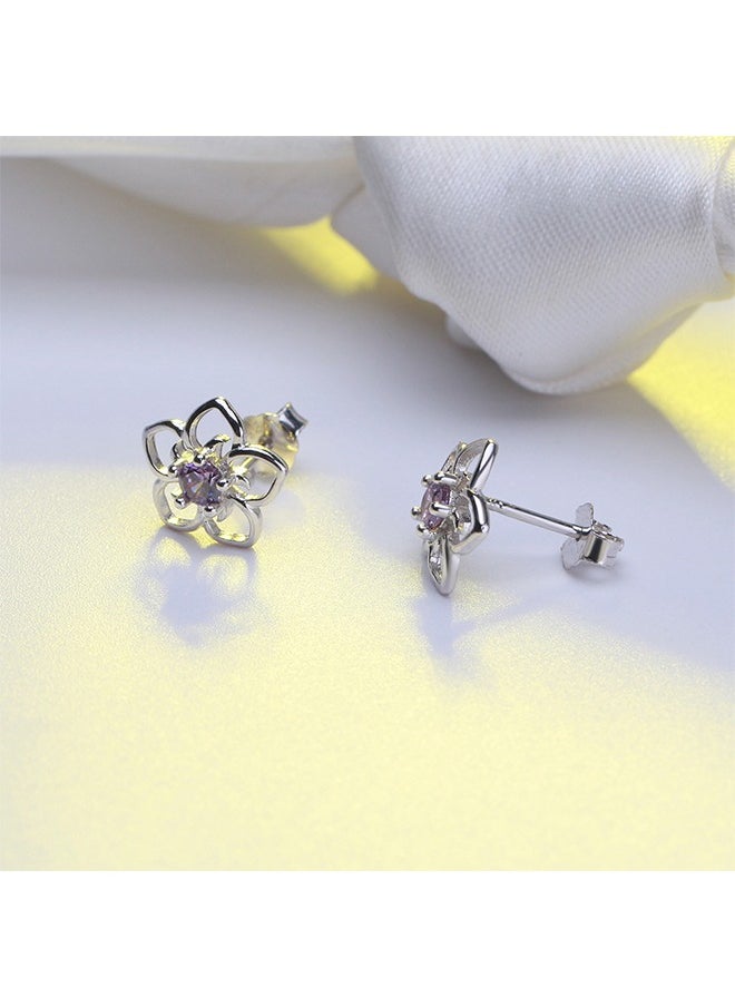 Generic - 925 Sterling Silver Stud Earrings, Hypoallergenic Sterling Silver Earrings For Women, Flower Clear Cubic Zirconia Stud Earrings - Image 1