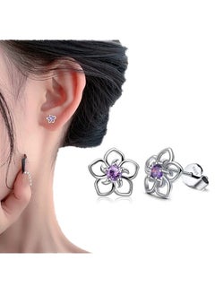 925 Sterling Silver Stud Earrings, Hypoallergenic Sterling Silver Earrings For Women, Flower Clear Cubic Zirconia Stud Earrings