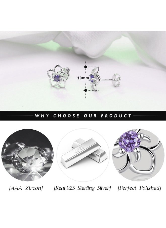 Generic - 925 Sterling Silver Stud Earrings, Hypoallergenic Sterling Silver Earrings For Women, Flower Clear Cubic Zirconia Stud Earrings - Image 1