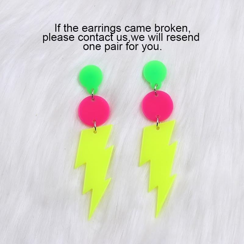Modpide 80s Neon Earrings Hollow Lightning Bolt Halloween Punk Retro Earrings for Women 80's Party Accessories(yellow-stud) - Image 3