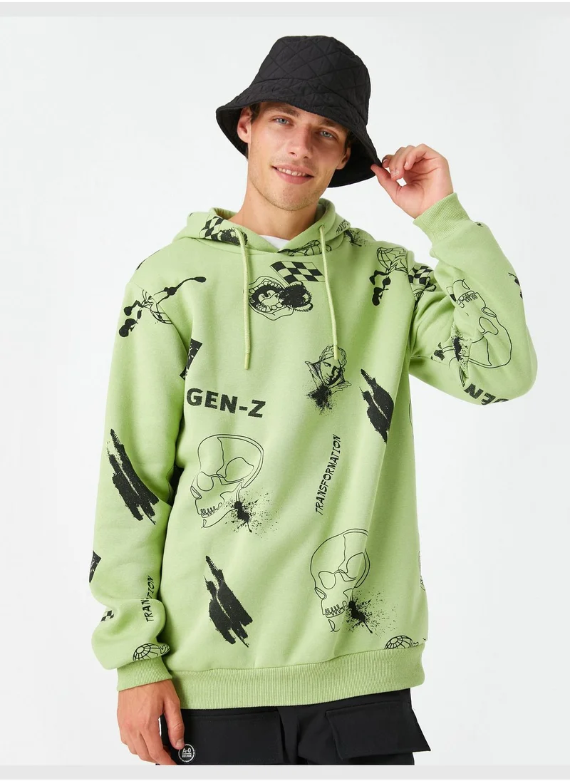 كوتون Skull Printed Hoodie