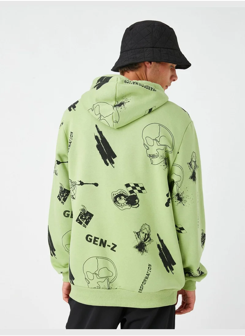 كوتون Skull Printed Hoodie