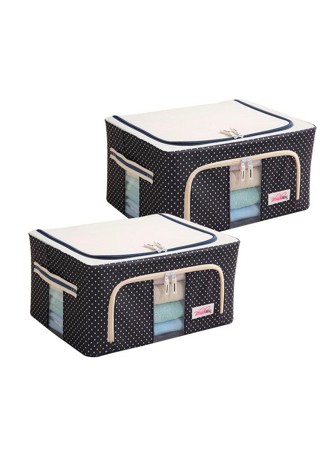 BlushBees Living Box - 600D Oxford Fabric Cloth Storage Bags, Wardrobe Organizer - 24 Litre, Pack of 2, Polka Dots Blue - Image 1