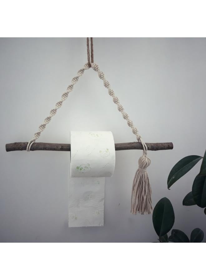 انتيكيانو حامل مناديل خارجي مكرمية من خيوط القطن، حامل ورق مكرمية يثبت على الحائط - Image 3